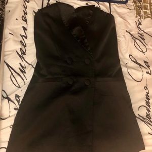 Black Strapless Tuxedo Romper
